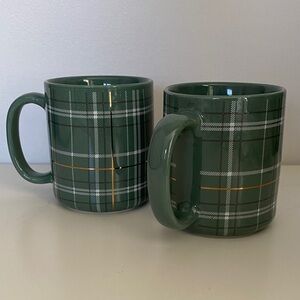 Plaid Green Ceramic Mugs Set of Two